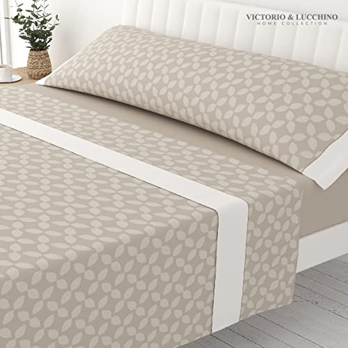 Victorio & Lucchino Juego de Sábanas Estampadas de Verano Algodón/Poliéster (Cama 90cm (1 Almohada), Maria - Beige)