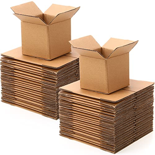 TaoBary 50 Packs 4 x 4 x 4 Shipping Boxes Small Cardboard Boxes Kraft Corrugated for Small Business, Mailing Packing Moving Storing