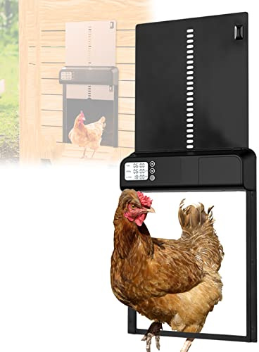 Breadom Automatic Chicken Coop Door, Timer Switch Chicken Coop Door LCD Screen Waterproof Automatic Hen House Door Opener, for Duck, Chicken