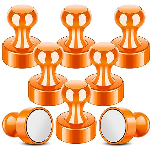 FINDMAG 8 Pack Orange Strong Fridge Magnets, 12×16mm Magnetic Push Pins