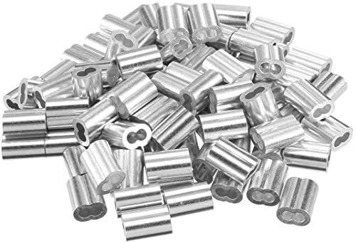 Clips de manguito de bucle de engaste de aluminio, clip de manguitos de aluminio de cuerda de alambre, accesorios de clip de manguitos de aluminio de cable de 1/16 pulgadas de diámetro, 100 piezas