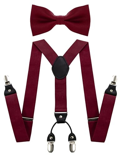 JEMYGINS Bretelle da Uomo con Quattro Clip e Cinturino Elastico sul Retro incluso set di Papillon blu navy