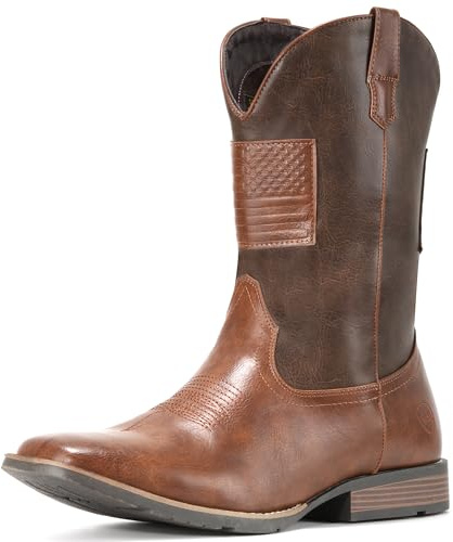 IUV Cowboy Boots For Men Western Boot Traditional American Flag Retro Square Toe Country Work Boots