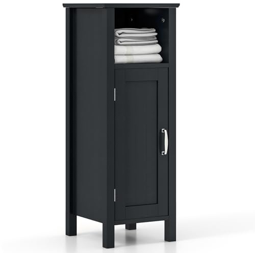 Tangkula Bathroom Floor Storage Cabinet with Anti-Tipping Device, 3-Height Adjustable Shelf, Wood Freestanding Side Cabinet for Home Office, 12 x 12 x 31.5 Inches (Black)
