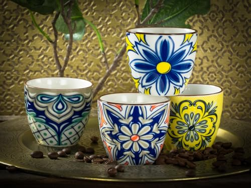 CreaTable, 21894, Serie Aladin, 4-teiliges Geschirrset für 4 Personen, Espresso Set aus Steinzeug, spülmaschinen- und mikrowellengeeignet, Qualitätsproduktion
