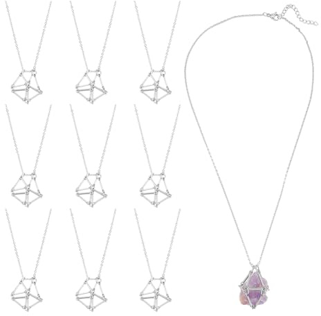 UNICRAFTALE 10 st 50 cm justerbar kristallhalsbandshållare med förlängningskedja, tomt stenstöd, halsband hänge med bur, karbinhake, kristallbur, makramé väska