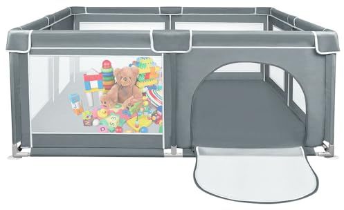 Parque Grande para Bebés, Compacto y Fuerte, Protección de Espuma Patio de Juegos de Seguridad Antideslizante con Malla Transpirable Puerta Redonda-180 * 150 * 66 cm - gris oscuro
