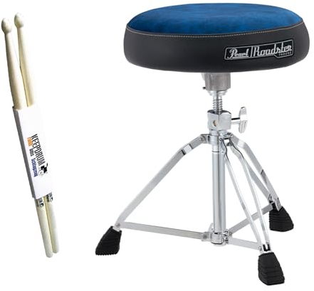 Pearl Schlagzeughocker D-1500BLST Roadster Blau Drumhocker Rundsitz mit keepdrum Drumsticks