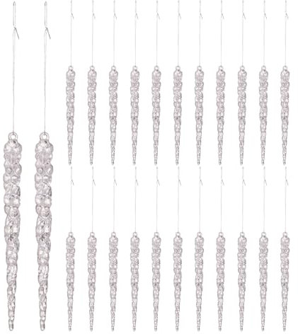 Icicle Christmas Ornaments - 24X Transparent Acrylic Ornaments | Christmas Tree Crystal Decorations for Winter Holiday Wedding