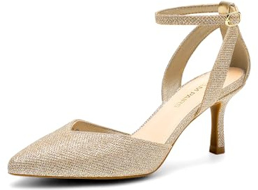 DREAM PAIRS Women's Stiletto Kitten Heel Pumps,Gold-Glitter,5.5