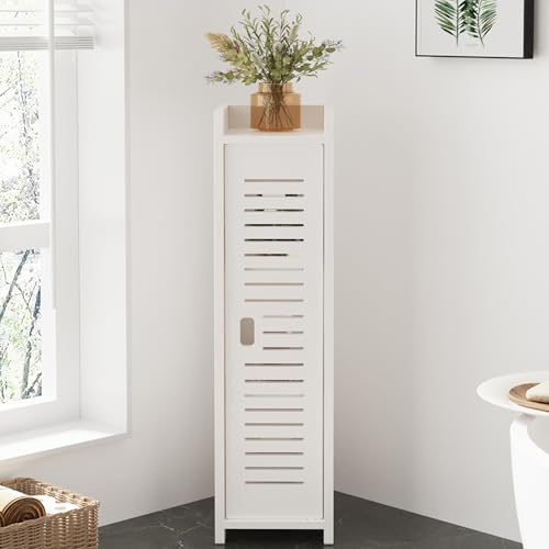 Dripex 4 Tier Slim Bathroom Floor Storage Cabinet White (Door Style 2)
