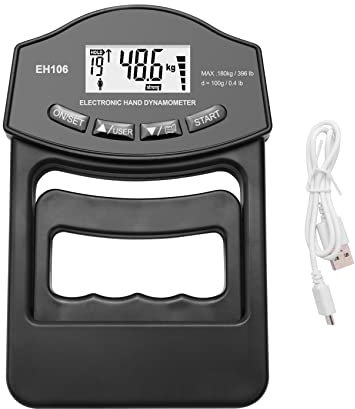 Dinamómetro Dinamómetro de mano Digital de 396Lbs/180Kg, medidor de fuerza de agarre, pantalla LCD USB, dinamómetro de mano, probador de fuerza de agarre Resolución alta(Black Grip Meter)