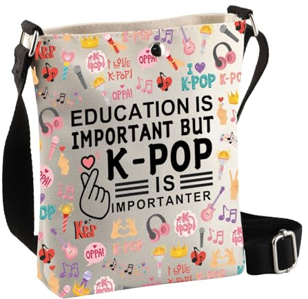 PLITI K-pop Merchandising Coréen Drama Lover Gift Education Is Important But K-pop Is Importanter Sac à bandoulière pour les fans de Kpop, Important Kpop Cbagu, 8×7.5×1.8inches