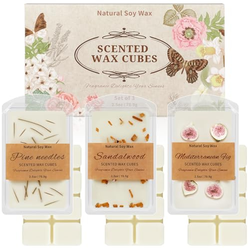 SCENTORINI Doftande vax, vaxkuber 3 dofter tall, fikon och sandelträ | för smältning av aromatiska dofter aromatiskt sojavax, rumsdoft, inomhus, hem, rum, badrum