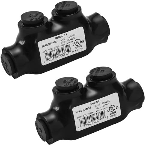 Heschen 2 Pcs Insulated Multi-Tap Connectors, #2, 2 Port, Rated Up to 600V, Dual Sided Entry Cable Splicers, Electrical Power Wire Terminal Connectors, QMS-D2-1