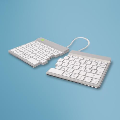 R-Go Split Tastatur, Bluetooth 5.0, Mit Anti-RSI-Software, Ergonomische Design mit Geteilte Tastenfeld, Multi-Media Bedienelemente, QWERTY Nodic Layout, Kompatibel mit Windows/MacOS, Weiß