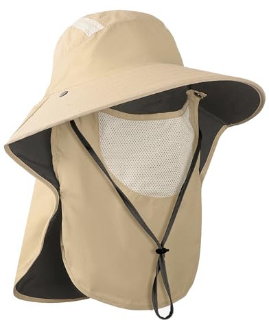 TAGVO Sombrero de Pesca para Hombre y Mujer, Sombrero de Sol con Protección Facial Desmontable, UPF50+ Sombrero para Exterior con Correa a Prueba de Viento
