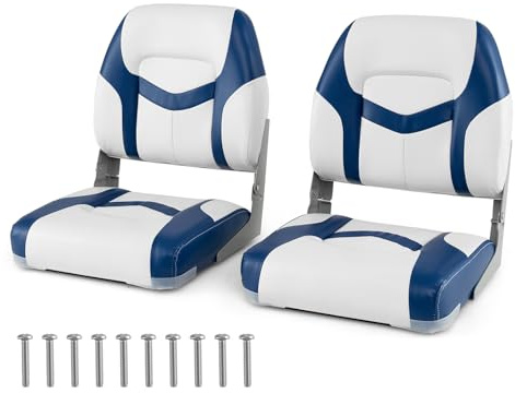 GOPLUS Lot de 2 Sièges de Bateau Pliants à Dossier Ergonomique Bas, Chaises de Bateau Confortables Rembourré en Éponge, Sièges Rabattables pour Bateau, Convient pour Yacht, Bateau de Pêche, 42x49x51CM