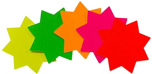 Pack of 100 Assorted Coloured Neon Fluorescent Stars 42mm - Price Signs, Star Shape Signs Price Eye-catching, Retail Store Price Label Garage Sale Supplies Tags for Party and