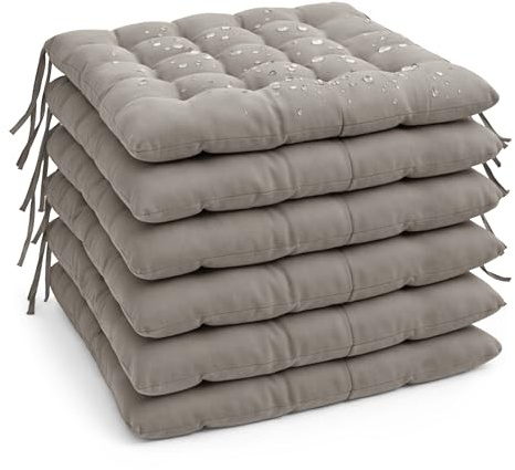 MANEMI Pack 6 Cojín para Silla 45x45x5 cm｜Repelente al Agua y fácil de Limpiar｜con Cintas de sujeción Uso Interior y Exterior｜Ideal para Comedor, terraza, jardín u Oficina