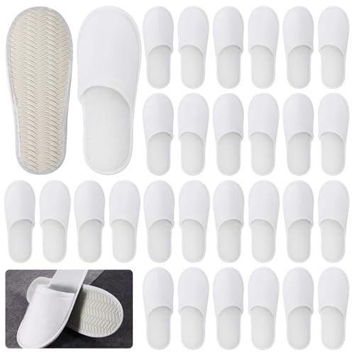 GOEDCH Lot de 20 paires de chaussons jetables antidérapants à bout fermé : chausson blancs moelleux de 5 mm, chaussons unisexes antidérapants pour hôtel, spa et maison (taille 44)