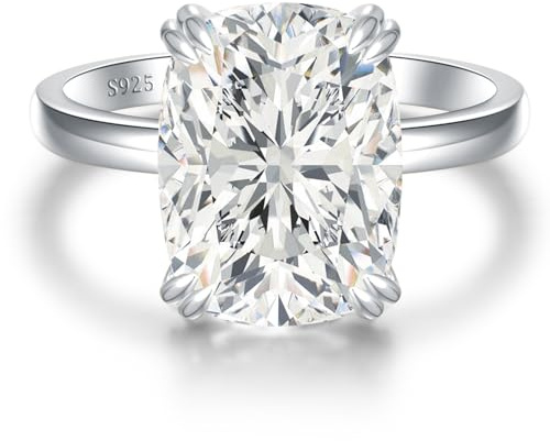 LANKRALOVNA 5CT Elongated Cushion Cut Engagement Ring for Women, 9x12mm Big Look CZ, Statement S925 Sterling Silver Wedding Promise Band, White Gold Plated Anniversary Birthday Gifts, Size 6