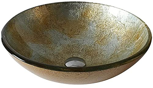 IYUESQ Lavabo Redondo de Vidrio Templado para baño - Lavabo artístico de Vidrio Templado, Lavabo de encimera, Lavabo, E