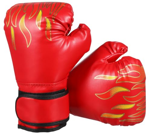 Cabilock Guantoni da Boxe per Rosso Fiamma Guanti Kickboxing Thai per Ragazzi e Ragazze Imbottitura Multistrato Assorbente per Sparring e Allenamento Traspiranti e Resistenti