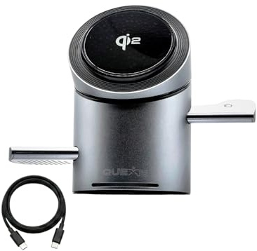QUEXE Caricatore Wireless 3-in-1 Qi2 Motorizzato – Ricarica Rapida 15W per iPhone, AirPods e Apple Watch – Struttura in Alluminio - USB-C - Compatibile con smartphone con ricarica magnetica Qi -