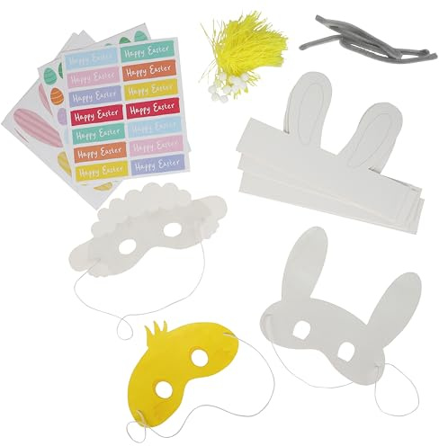 Talking Tables 12 x Easter Bunny Masks Headband Craft Kit Kids Party Activity for Easter Celebrations Classroom Games and Spring Dress Up Fun One Size