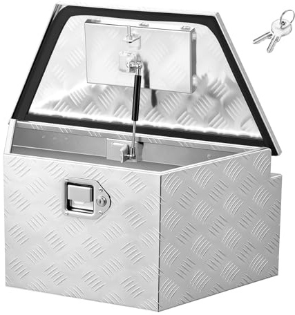 VEVOR Deichselbox Truckbox 1660 x 330 x 305 mm aus Aluminium, 50 kg Belastbare Werkzeugaufbewahrungsbox mit Schloss & Schlüsseln, Anhängerbox für Pickup-Ladeflächen RV SUVs Geländewagen, Silber