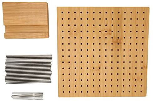 Tabla de bloqueo cuadrada de 7,7 pulgadas, tabla de bloqueo para tejer y hacer ganchillo con 20 varillas de fijación, esterilla de bloqueo de madera para proyectos artesanales con