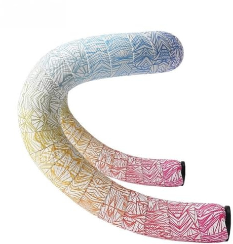 Moliuoly Cykelstyrband stötdämpande halkfri tillverkad av PU + Eva kompositmaterial 2100 mm x 30 mm för vägcykelstyre enkel montering regnbågsfärg set om 2 med ändpluggar
