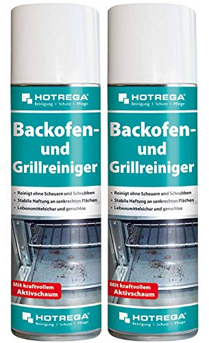 HOTREGA Backofen- und Grillreiniger 2x 300ml | Gebrauchsfertig | Entfernt eingebrannte Rückstände von Fett, Öl, Zucker | Für Edelstahl, Glas & Keramik