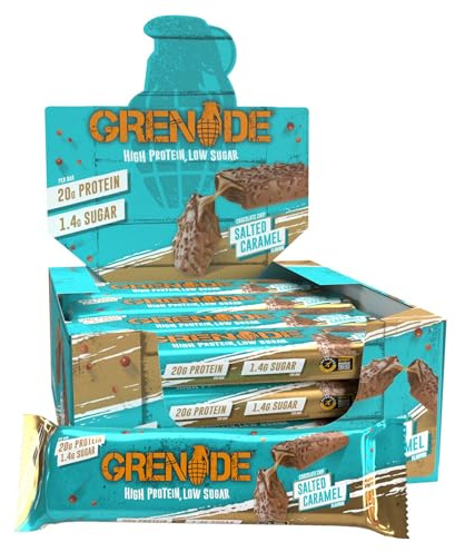 Grenade Barre Hyperprotéinée à Faible Teneur en Glucides - Chocolate Chip Salted Caramel, 12 x 60 g