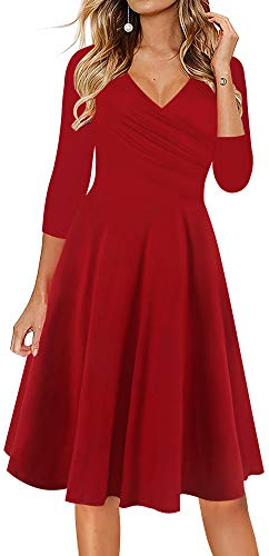 oxiuly Women's 2025 Maternity Clothes Nursing Dresses Fashion Cross V Neck 3/4 Sleeve Party Cocktail Casual Dress OX233 (M, Wine Solid7)