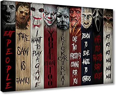 Póster de películas de terror sobre lienzo para decoración de pared, impresión de pintura de carteles, marco de decoración, pared de sala de estar (30,5 x 45,7 cm, ilustraciones - 04)
