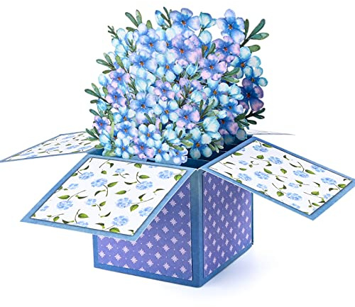 Akvarell Glöm-migej bukett gratulationskort av POPGIFTU – blå och lila vilda blommor, handgjorda 3D-blomma pop up-låda kort, kort för henne, tänker på dig-kort, sympatikort, krya på kort