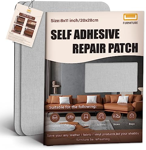 Leinenstoff Patches Selbstklebend, 3 Stück 20x28 cm Leinen Reparatur Patches, Leinen Flicken Selbstklebend, für Sofas, Autositze, Vorhang Kopfteile, Rucksack Grau