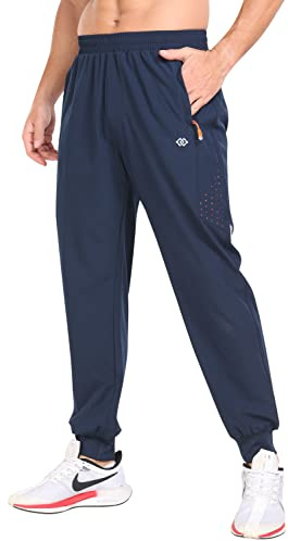 MoFiz Uomo Pantaloni Leggeri Tuta Ginnastica Pantaloni Sportivi Lunghi Jogging ad Asciugatura Rapida con Tasche a Cerniera Blu Marino EU 4XL