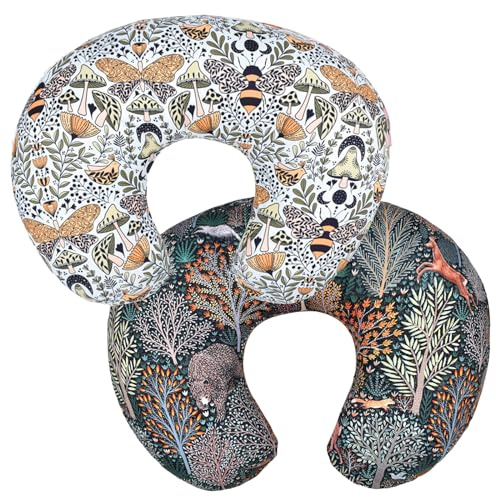 Winmany Lot de 2 Housses de Coussin d'allaitement pour bébé - en Forme de U - Extensibles et remplaçables - Motif forêt et Floral - 57 x 50 cm