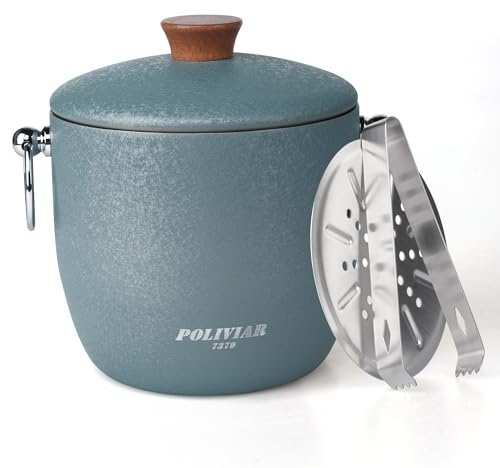 Poliviar Edelstahl Eiswürfelbehälter mit Deckel u. Zange- 2,5 Liter Doppelwandiger Eisbehälter- Eiseimer für kalte Getränke - Premium Eiskühler Perfekt für Bier, Sekt, Wein (blue)