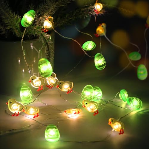 Wishstar påskkycklingar ljuskedja 220 cm, kycklingar och färgade ägg LED påskbelysning, påskdekoration inomhus