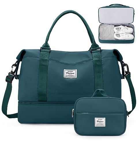 Weekender Bags for Women,Overnight Travel Duffel Bag with Shoes Compartment& Toiletry Bag,Extra Large(Peacock Blue)