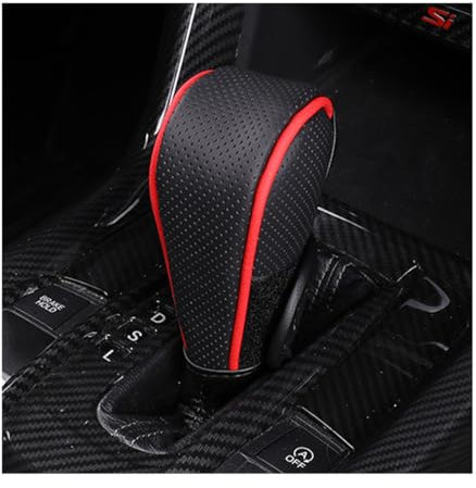 Adunsiaoto Decoración Protectora Antideslizante Para Palanca De Cambios De Coches, Diseño Velcro Cuero Transpirable Pomo Palanca Cambios Coche, Apto Para La Mayoría Coches Y Camiones(Negro/Rojo)