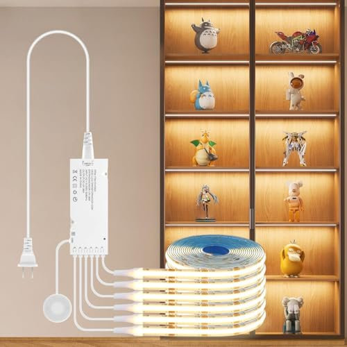 AIMENGTE COB LED Strip 2m, 6 Rollen 12V Warmweiß Akustikpaneele Schneidbar COB LED Streifen, with Berühren und Hand Sweep Dimmer Schalten, für Weinschränke, Regale, Schränke, Küche Beleuchtung