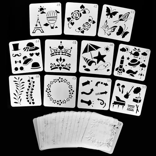 20 Stück Wiederverwendbar Schablonen zum Malen, Schablonen Textilgestaltung Kinder, 13 * 13 cm Malschablonen DIY Vorlagen Malerei Schablonen Set für Scrapbooking Holz Boden Wand Fliesen