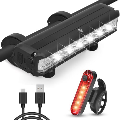 Grixz Juego de Luces LED para Bicicleta, Juego de Luces Delanteras + traseras, USB Recargables Tipo C, iluminación de Bicicleta IPX6, luz de Agua