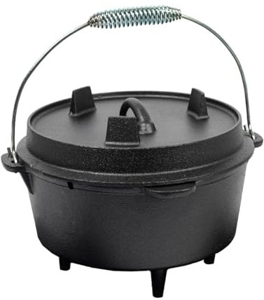 KOCHMANN® Dutch Oven BBQ – Gusseisen Feuertopf – Schmortopf mit Thermometer-Schlitz – Perfekt für Outdoor & Indoor Grill, Lagerfeuer & Küche (4,5L (KEG01))