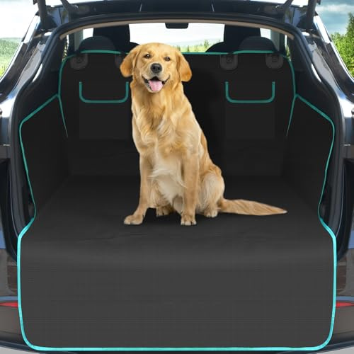 HQCM Bagageskydd hund lastkantskydd, universellt 185 x 105 cm 900D vattentät reptålig bagagerumsmatta hundtäcke med sido- och stötfångarskydd för bil, SUV, van